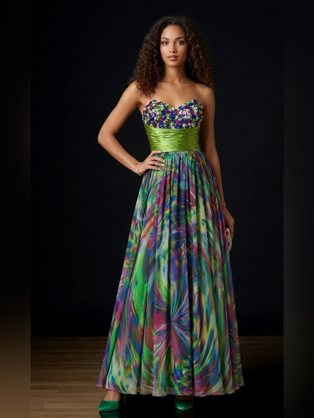 Jovani Strapless Bodice Multi Prom Birthday sparkle  jewels rare rave dress